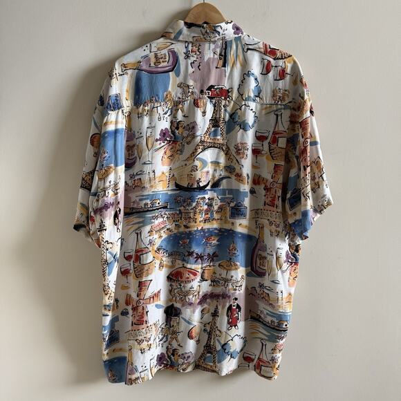 VTG Kahala John Severson Collection Mens Shirt XL Paris Venice Eiffel Tower Wine - Picture 3 of 15